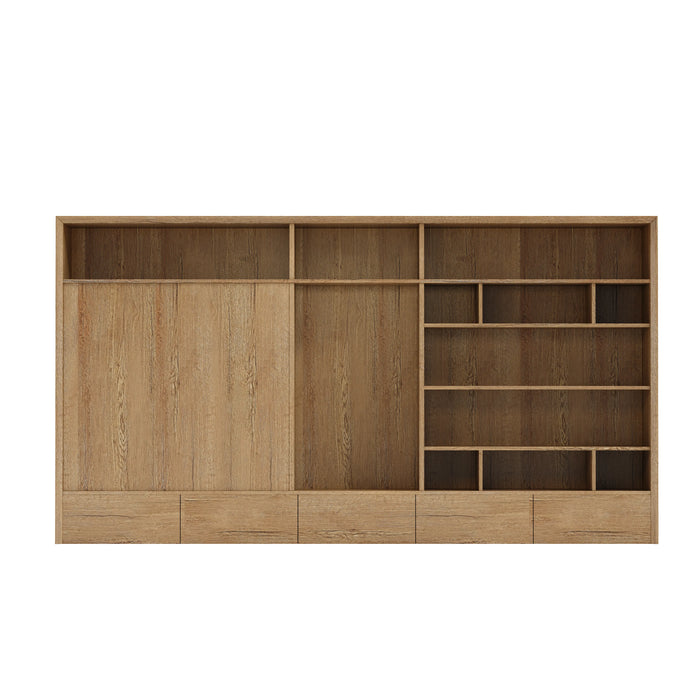 Arcadia Sleek Natural Brown Oak Home and Professional Bookshelf Library Wall Shelving Storage Unit