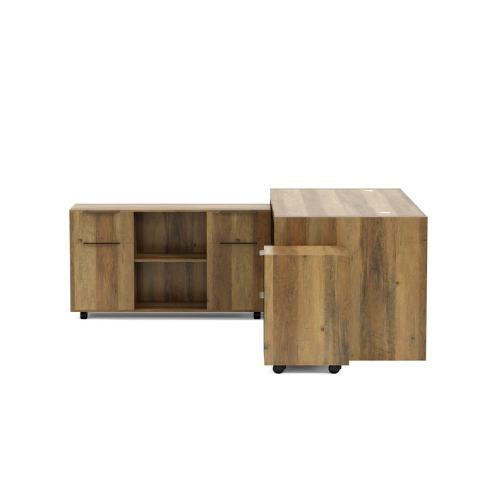 Escritorio ejecutivo rectangular Juliet de 63 a 71" con gabinetes de almacenamiento | AF Essence Carnegie WX-M2509