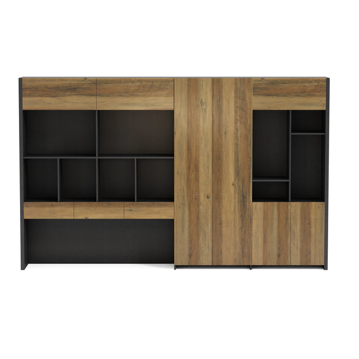 Arcadia Sleek Oak Beige Home and Professional Bookshelf Library Wall Shelving Storage Unit with Cabinets and Drawers