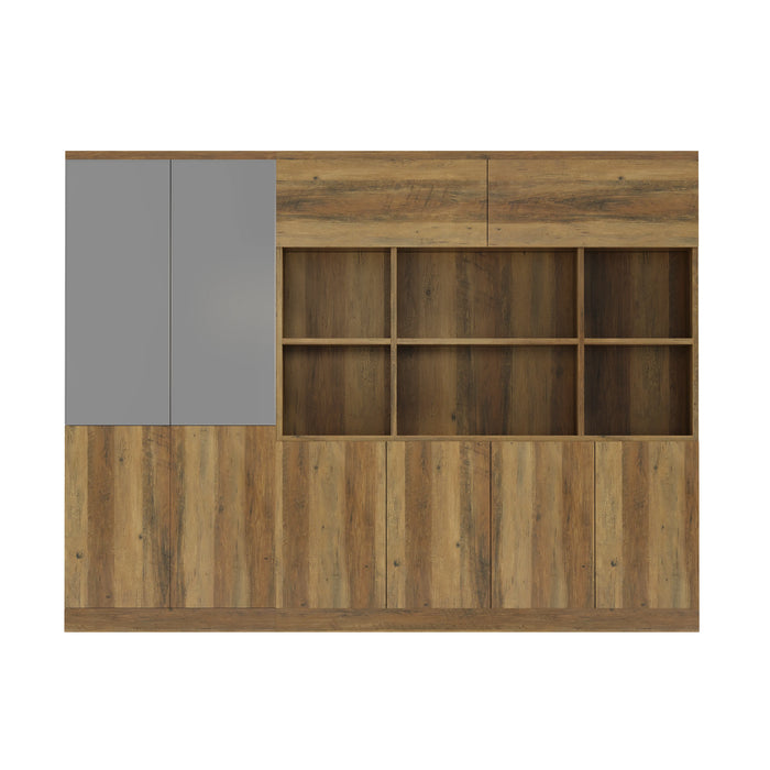 Arcadia Sleek Natural Brown Oak Home and Professional Bookshelf Library Wall Shelving Storage Unit