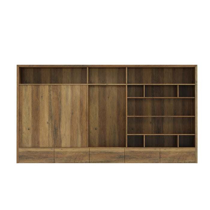 Arcadia Sleek Natural Brown Oak Home and Professional Bookshelf Library Wall Shelving Storage Unit