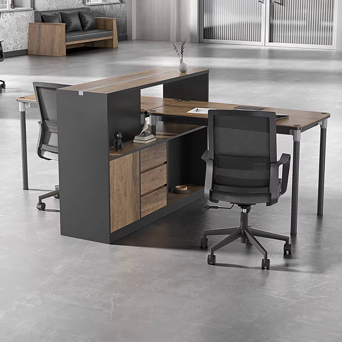 Arcadia Professional Noirwood Mahogany Commercial Staff Office Workplace Two-Seat Workstation Desks Suitable for Offices