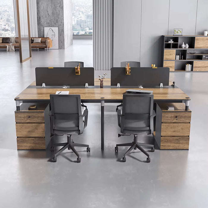 Arcadia Professional Mahogany Ash Commercial Staff Office Workplace Four-Seat Workstation Desks Suitable for Offices