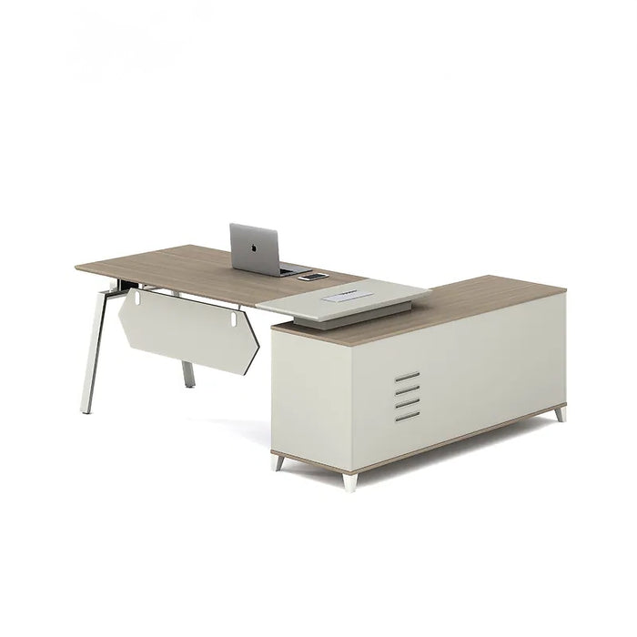 Arcadia Large Modern Cherry Slate Executive L-shaped Home Office Desk with Drawers and Storage, Cable Management, and Password Lock