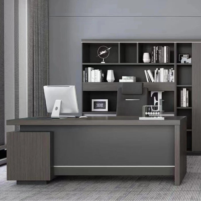 Arcadia Large Modern Techwood Noir Executive L-shaped Home Office Desk with Drawers and Storage, Cable Management, and Password Lock