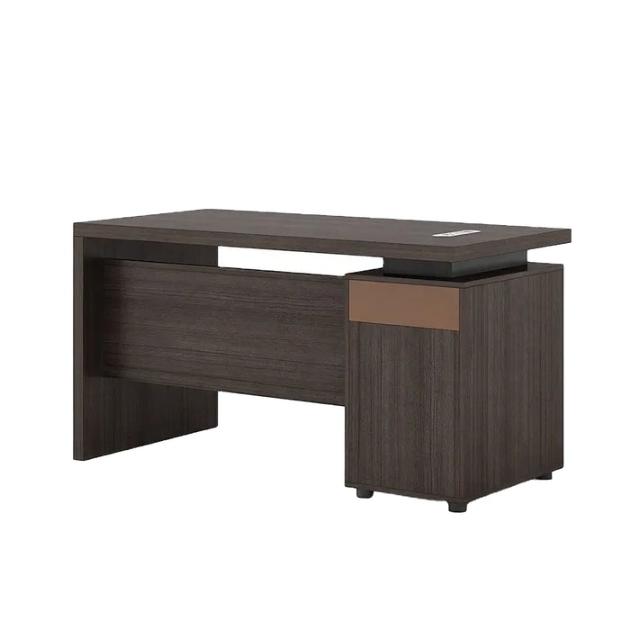 Arcadia Large Modern Smoky Mocha Teak Executive L-shaped Home Office Desk with Drawers and Storage, Cable Management, and Password Lock