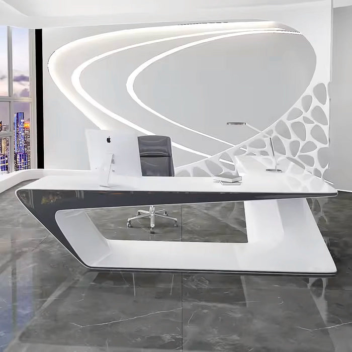 Arcadia Mid-Sized High-End Cosmic White Executive L-shaped Home Office Desk with Drawers and Storage