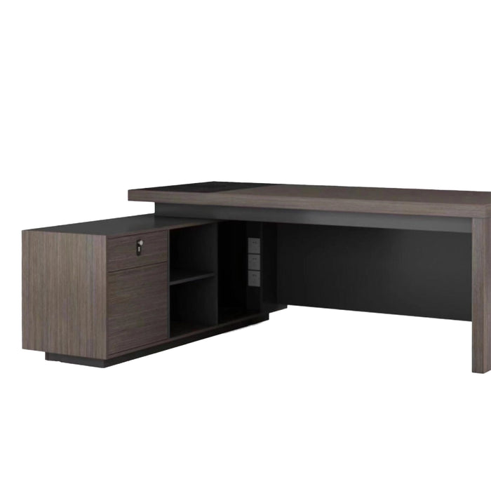 Arcadia Large Modern Techwood Noir Executive L-shaped Home Office Desk with Drawers and Storage, Cable Management, and Password Lock