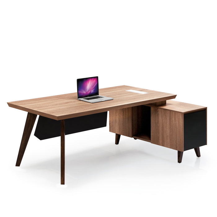 Arcadia Mid-sized Upscale Natural Light Oak Professional and Home L-shaped Executive Office Desk with Cabinets, Drawers, Cable Management, and Return Desk
