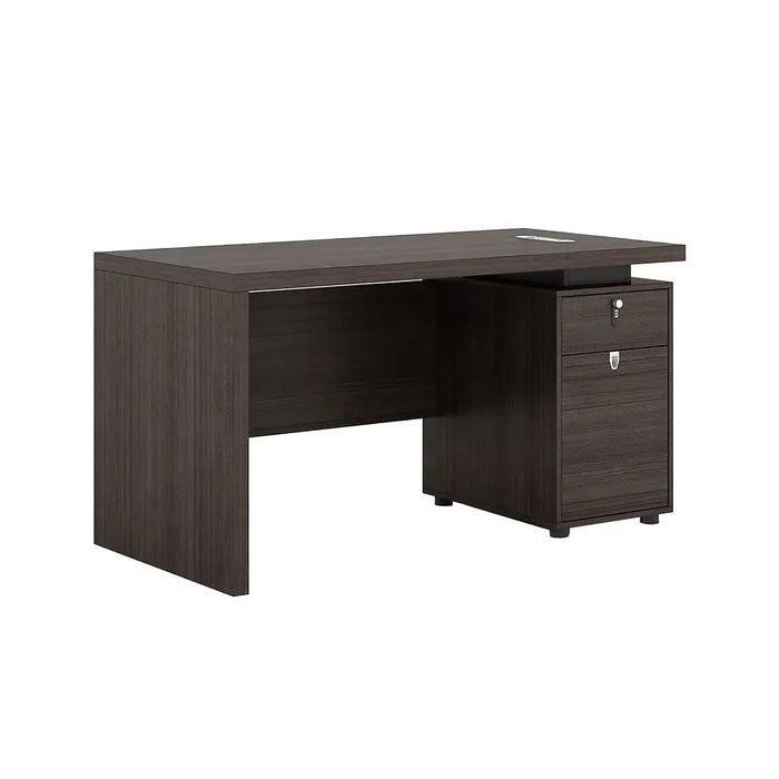 Arcadia Large Modern Smoky Mocha Teak Executive L-shaped Home Office Desk with Drawers and Storage, Cable Management, and Password Lock