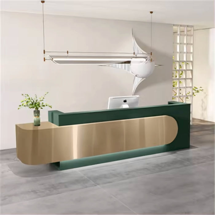 Arcadia Large Modern Celestial Green Gold Front Reception Desk with Workstation for Office Reception, Lobbies and Waiting Rooms