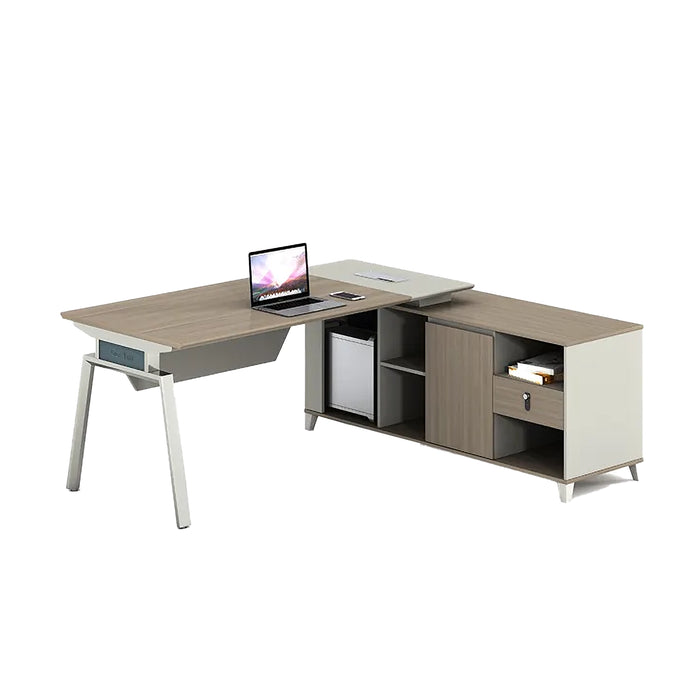 Arcadia Large Modern Cherry Slate Executive L-shaped Home Office Desk with Drawers and Storage, Cable Management, and Password Lock