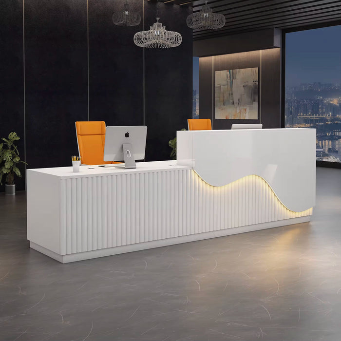 Arcadia Large High-End Melodic White Front Reception Desk with Workstation for Office Reception, Lobbies and Waiting Rooms