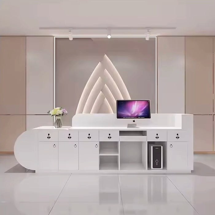 Arcadia Large Modern Rose White Front Reception Desk with Workstation for Office Reception, Lobbies and Waiting Rooms