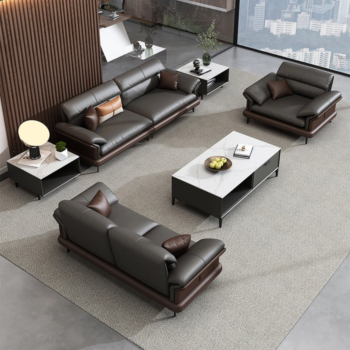 Owen 47-83" Black/Beige PU/Genuine Leather Lounge Seating Sofas | AF [ZT] LY-Q6