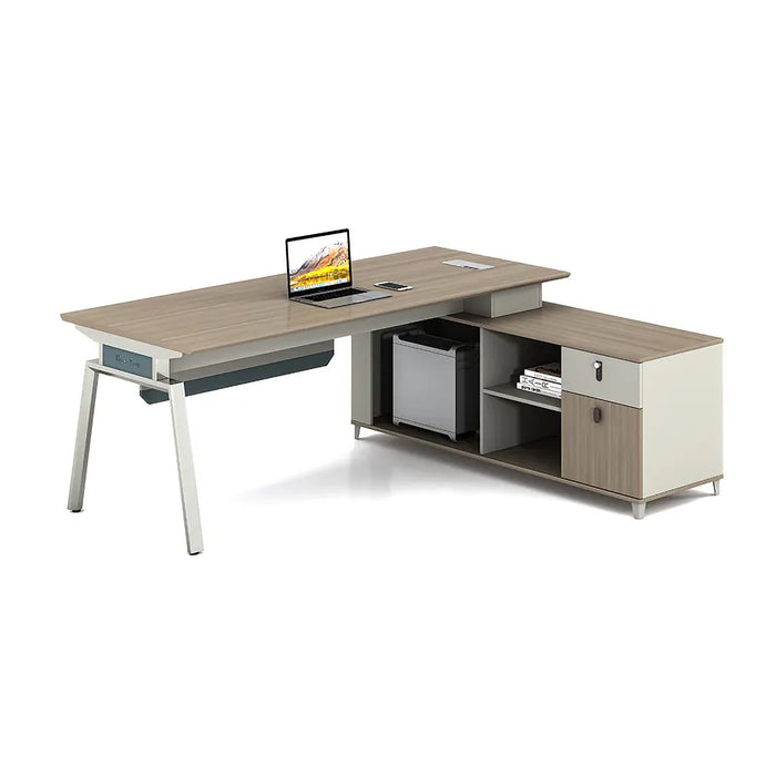 Arcadia Large Modern Cherry Mist Executive L-shaped Home Office Desk with Drawers and Storage, Cable Management, and Password Lock