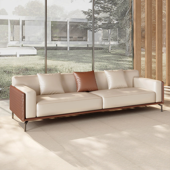 Carson 41-81" Beige PU/Genuine Leather Lounge Seating Sofas | AF [ZT] LY-V02