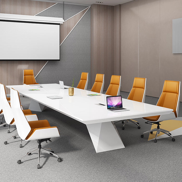 Arcadia High-end High Quality 7 to 16ft Fresh White Conference Table for Meeting Rooms and Boardrooms with Cable Management