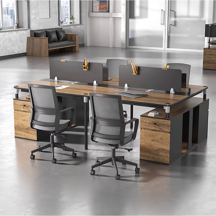 Arcadia Professional Mahogany Ash Commercial Staff Office Workplace Four-Seat Workstation Desks Suitable for Offices