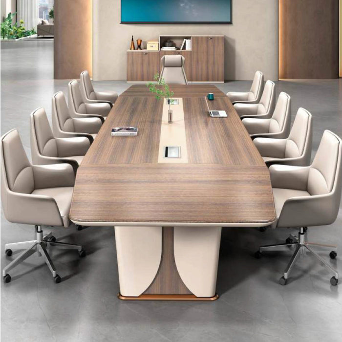 Mesa de conferencias Arcadia de alta gama (de 12 a 16 pies, con capacidad para 14 a 20 personas), color marrón roble y tostado, para salas de reuniones