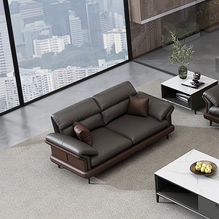 Owen 47-83" Black/Beige PU/Genuine Leather Lounge Seating Sofas | AF [ZT] LY-Q6