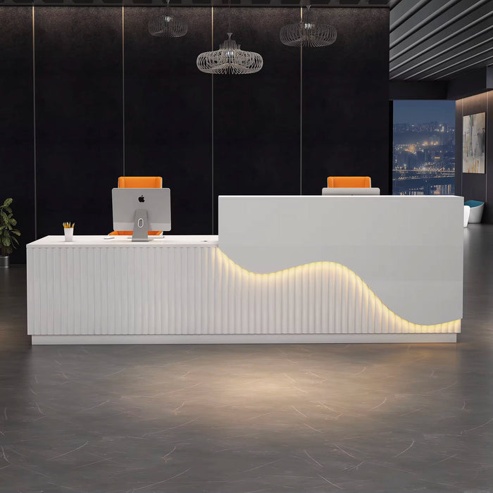 Arcadia Large High-End Melodic White Front Reception Desk with Workstation for Office Reception, Lobbies and Waiting Rooms