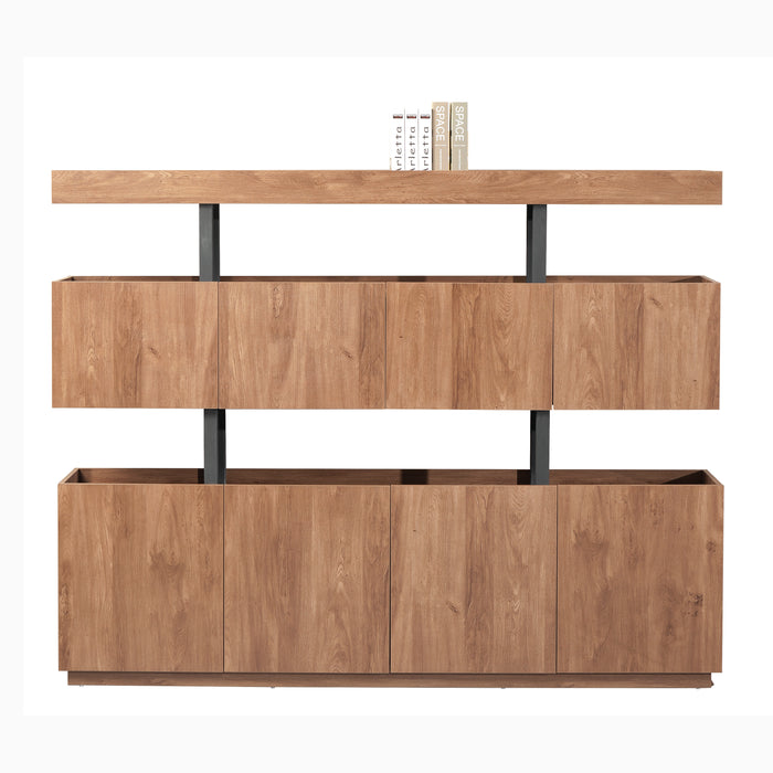 Arcadia Sleek Bold Natural Brown Oak Home and Professional Bookshelf Library Wall Shelving Open Storage Unit with Drawers and Cabinets