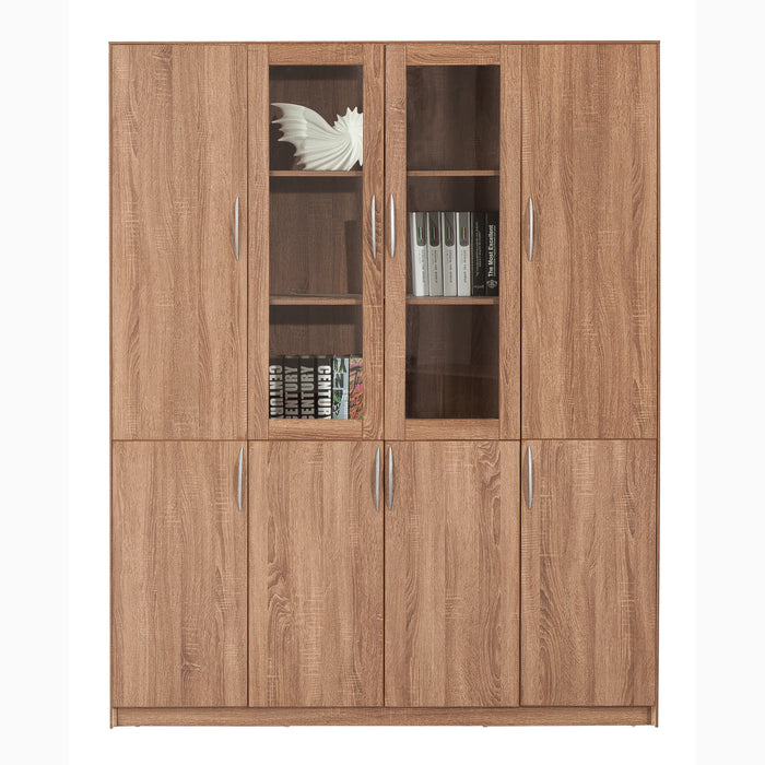 Arcadia Sleek Bold Natural Brown Oak Home and Professional Bookshelf Library Wall Shelving Closed Storage Unit