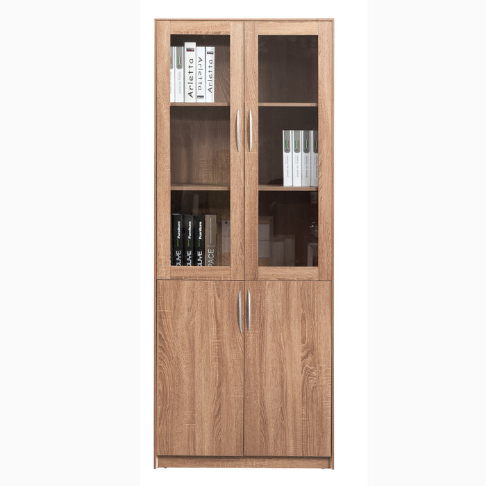 Arcadia Sleek Bold Natural Brown Oak Home and Professional Bookshelf Library Wall Shelving Closed Storage Unit