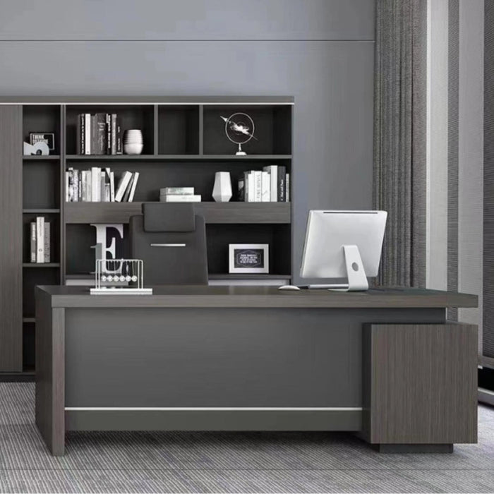 Arcadia Large Modern Techwood Noir Executive L-shaped Home Office Desk with Drawers and Storage, Cable Management, and Password Lock