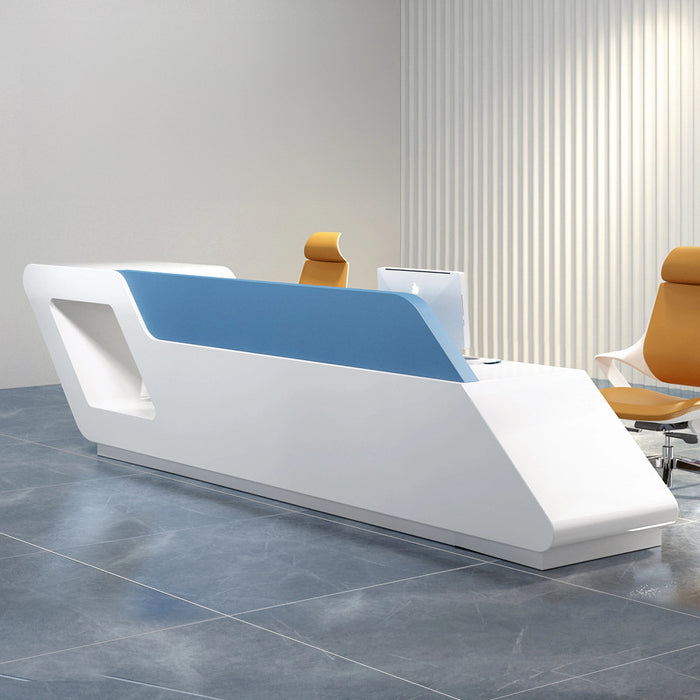 Arcadia Large Modern Ice Blue and White Front Reception Desk with Workstation for Lobbies and Waiting Rooms