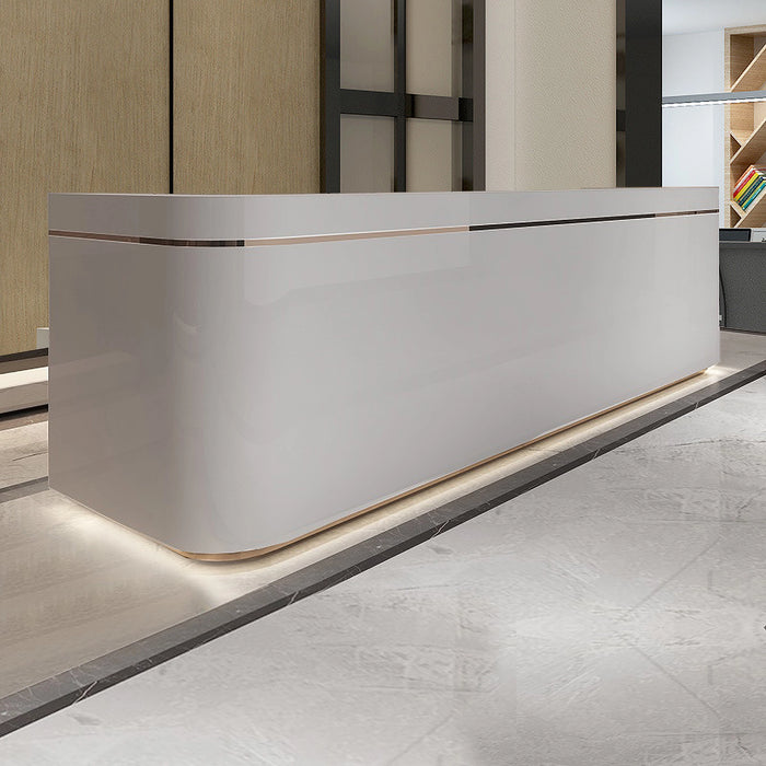 Arcadia Large High-End Daisy White & Rose Gold Elegance Front Reception Desk with Triple Workstation for Lobbies and Waiting Rooms