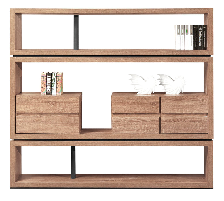 Arcadia Sleek Bold Natural Brown Oak Home and Professional Bookshelf Library Wall Shelving Open Display Storage Unit