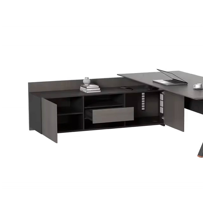 Arcadia Mid-Sized Modern Smoky Timber Executive L-shaped Home Office Desk with Drawers and Storage