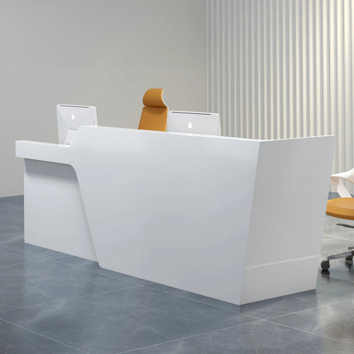 Arcadia Large High-End Porcelain White Front Reception Desk with Dual Workstation for Lobbies and Waiting Rooms