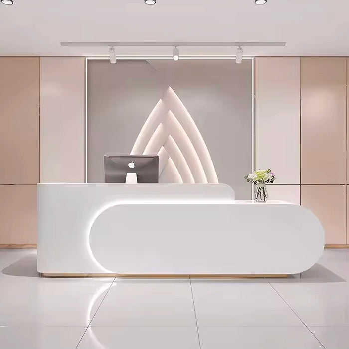 Arcadia Large Modern Rose White Front Reception Desk with Workstation for Office Reception, Lobbies and Waiting Rooms