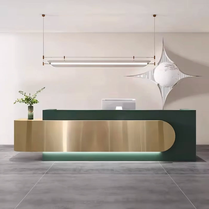 Arcadia Large Modern Celestial Green Gold Front Reception Desk with Workstation for Office Reception, Lobbies and Waiting Rooms