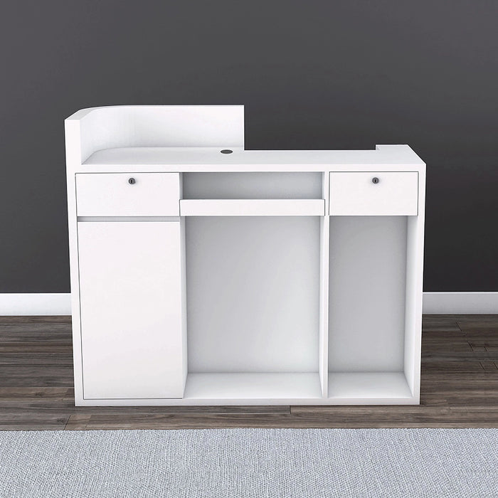 Arcadia Large Modern Soft White Front Reception Desk with Workstation for Office Reception, Lobbies and Waiting Rooms