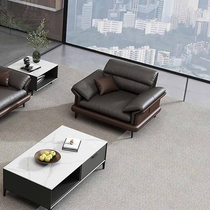 Owen 47-83" Black/Beige PU/Genuine Leather Lounge Seating Sofas | AF [ZT] LY-Q6