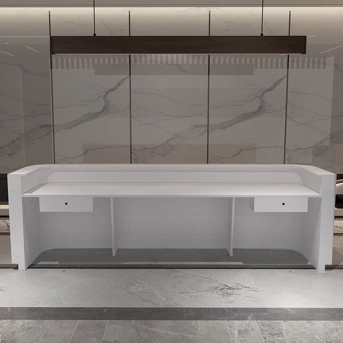 Arcadia Large High-End Daisy White & Rose Gold Elegance Front Reception Desk with Triple Workstation for Lobbies and Waiting Rooms