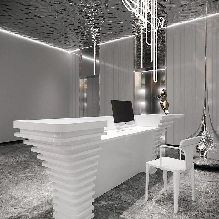 Arcadia Large High-End Luxe Frost White Front Reception Desk with Workstation for Office Reception, Lobbies and Waiting Rooms