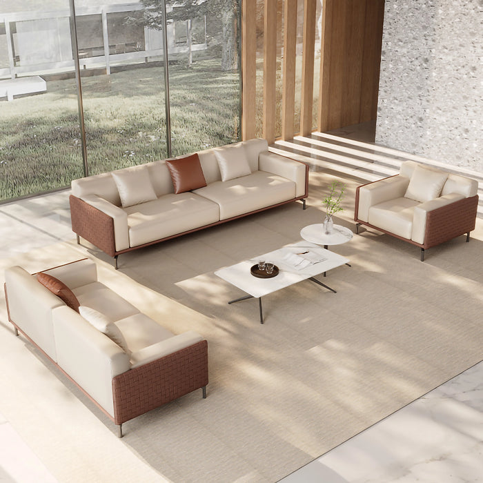 Carson 41-81" Beige PU/Genuine Leather Lounge Seating Sofas | AF [ZT] LY-V02