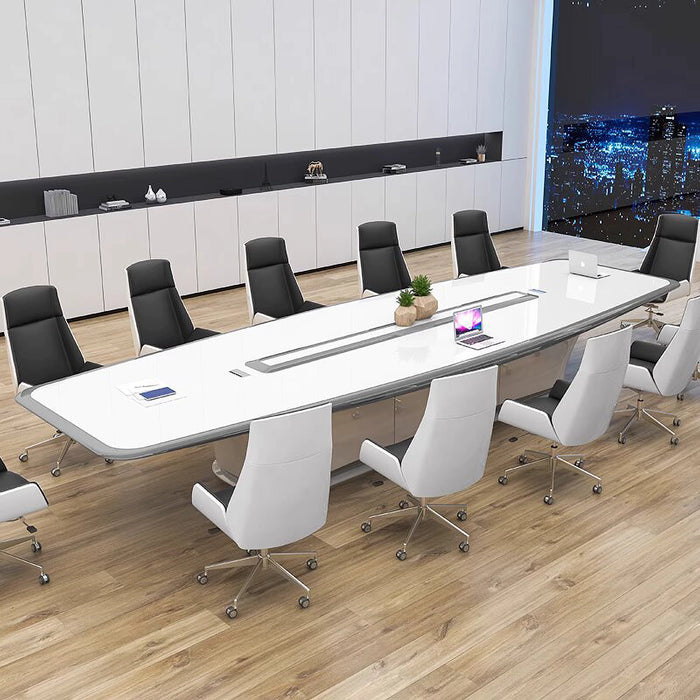 Arcadia Modern High Quality 7 to 16ft Frosted Ash White Conference Table for Meeting Rooms and Boardrooms with Cable Management