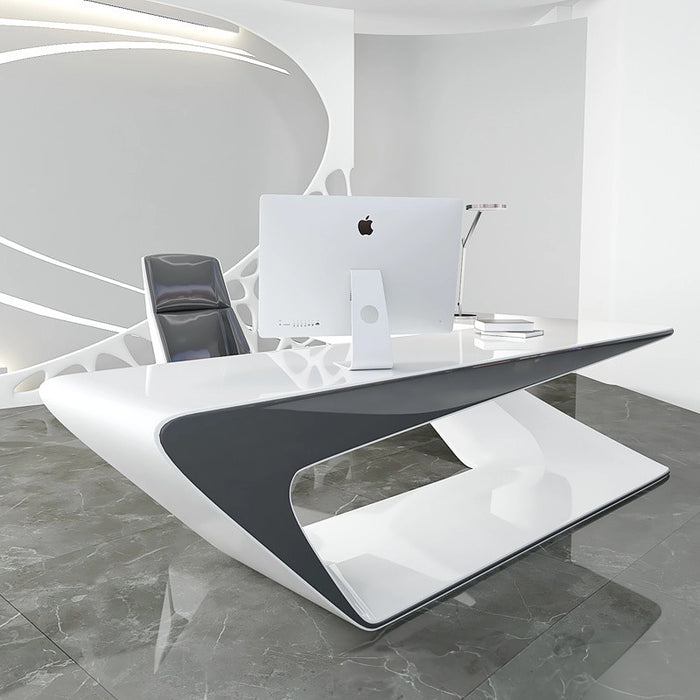 Arcadia Mid-Sized High-End Cosmic White Executive L-shaped Home Office Desk with Drawers and Storage