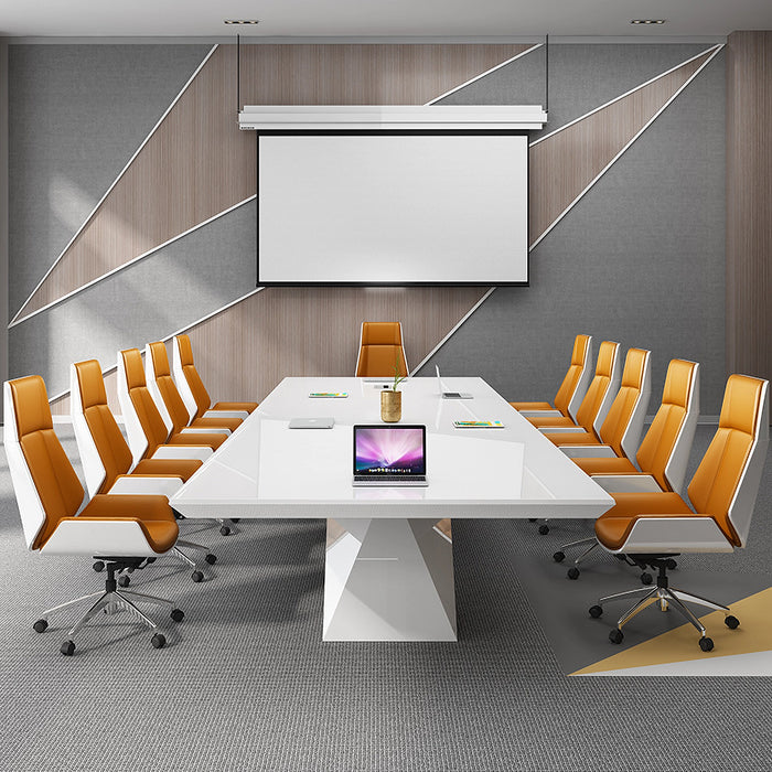 Arcadia High-end High Quality 7 to 16ft Fresh White Conference Table for Meeting Rooms and Boardrooms with Cable Management