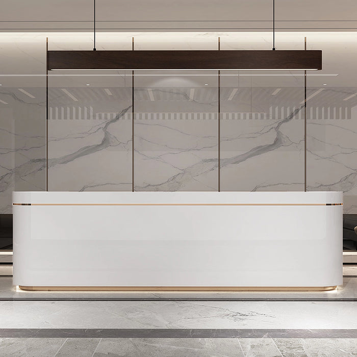 Arcadia Large High-End Daisy White & Rose Gold Elegance Front Reception Desk with Triple Workstation for Lobbies and Waiting Rooms