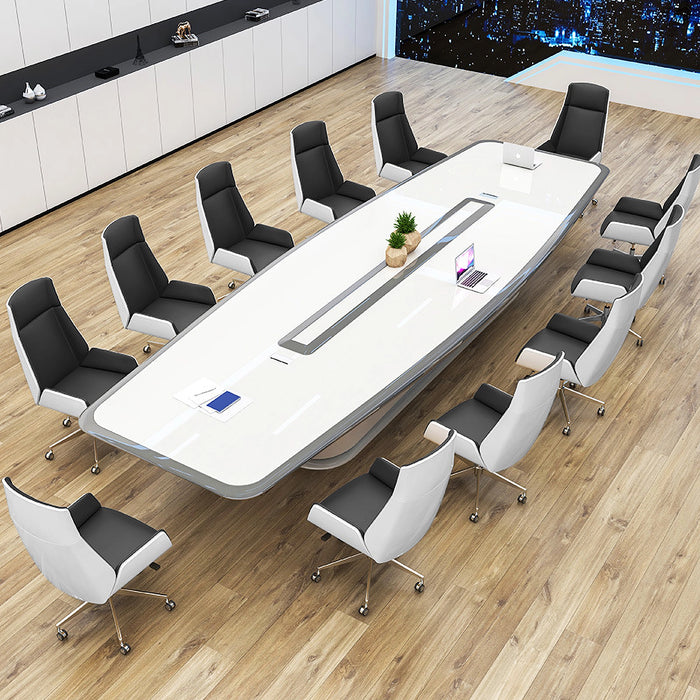 Arcadia Modern High Quality 7 to 16ft Frosted Ash White Conference Table for Meeting Rooms and Boardrooms with Cable Management