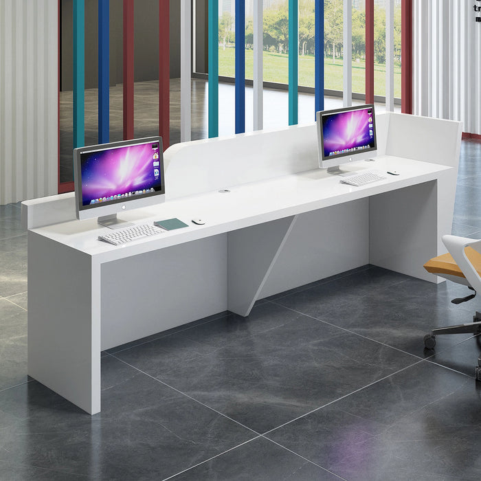 Arcadia Large High-End Porcelain White Front Reception Desk with Dual Workstation for Lobbies and Waiting Rooms