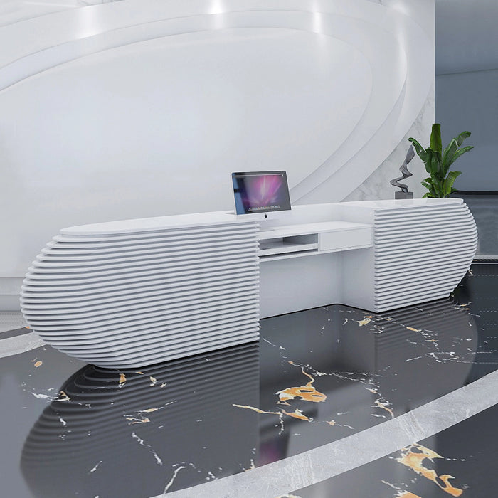 Arcadia Large Modern Ice White Front Reception Desk with Workstation for Office Reception, Lobbies and Waiting Rooms