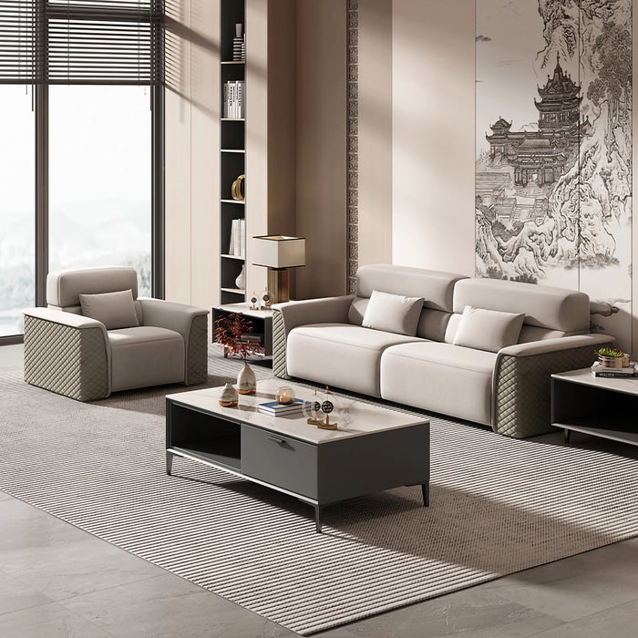 Eliott 47-86" Beige PU/Genuine Leather Lounge Seating Sofas | AF [ZT] LY-QT1-1